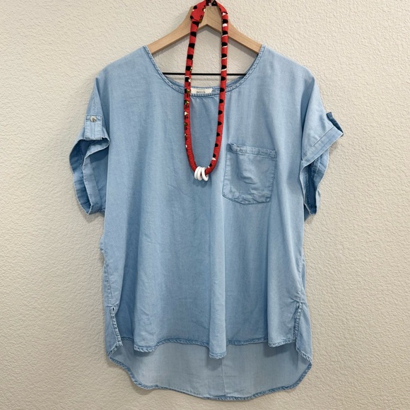 Perch by BluPepper Blue Button Detail Chambray Blouse Relaxed Fit XL - Picture 2 of 8